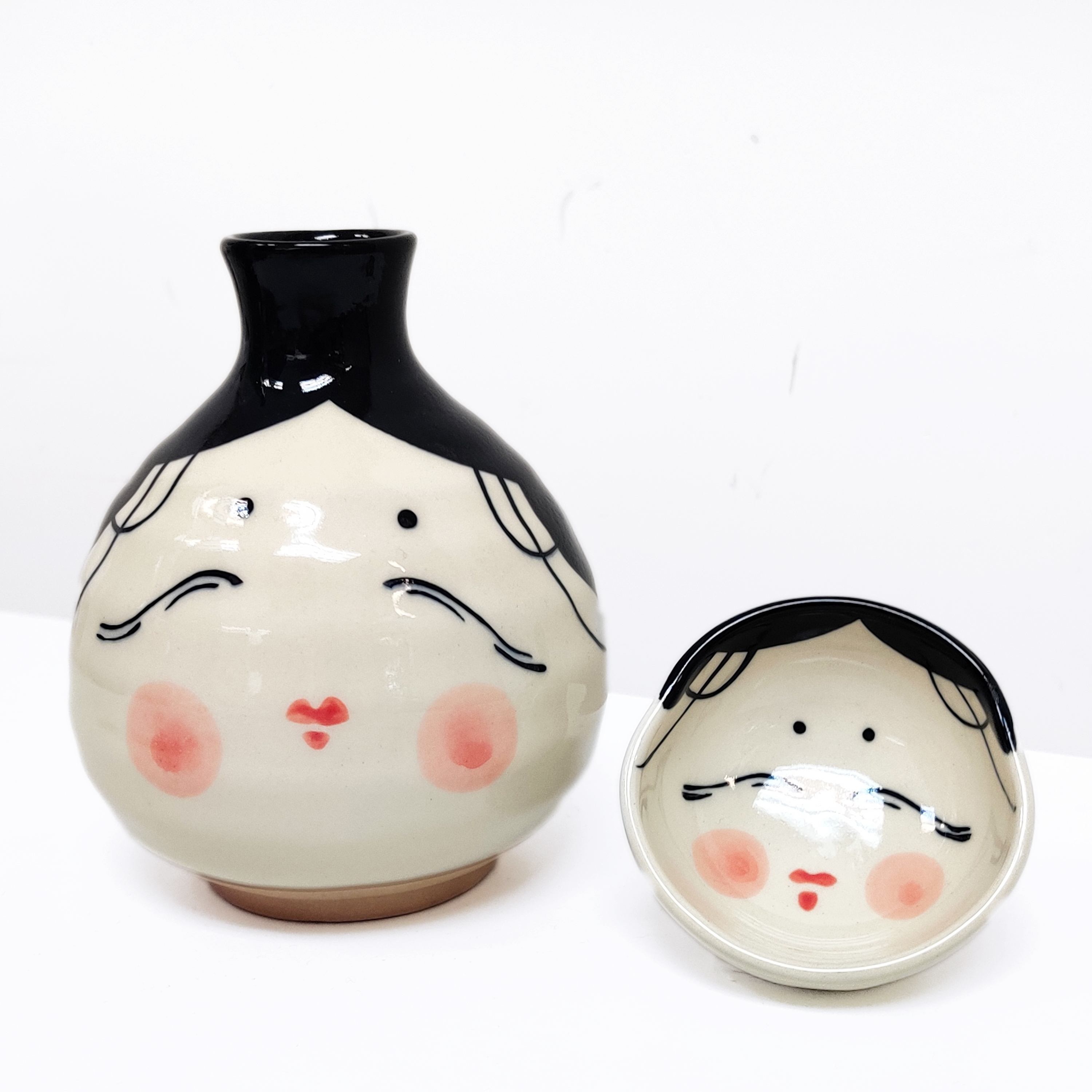 和風 面白い 美濃燒 阿龜 徳利 + 盃 (300CC+50CC)