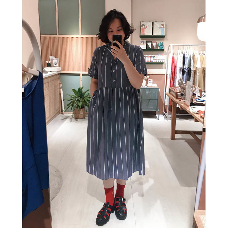 隨風跳舞開襟條紋洋裝-流星