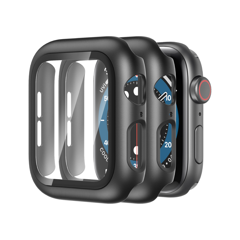 Apple Watch 硬殼防刮保護殼 一體式正面鋼化玻璃設計 兩組入