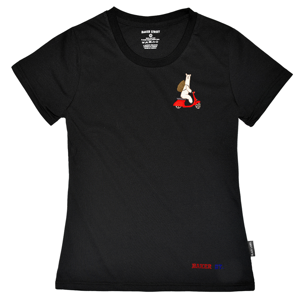 Scooter 羊駝騎機車 黑標系列 刺繡 女版短袖T恤