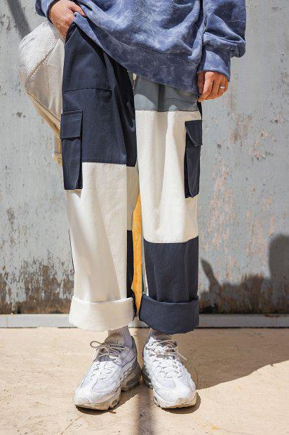 拼布直腳工裝長褲  P1119