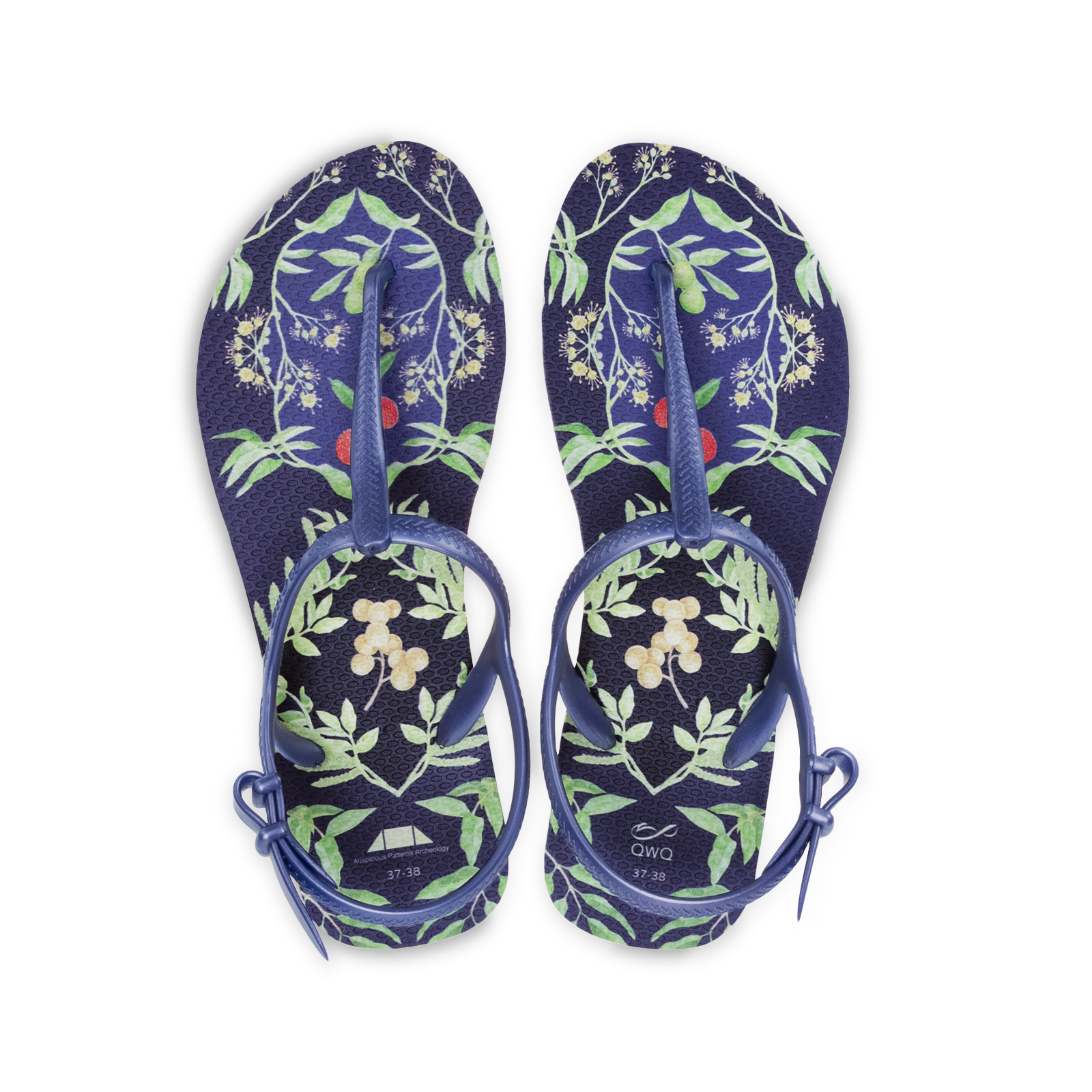 吉文考古-走花路系列 連中三元 女款綁帶T字涼鞋 藏青藍 腳型修長款