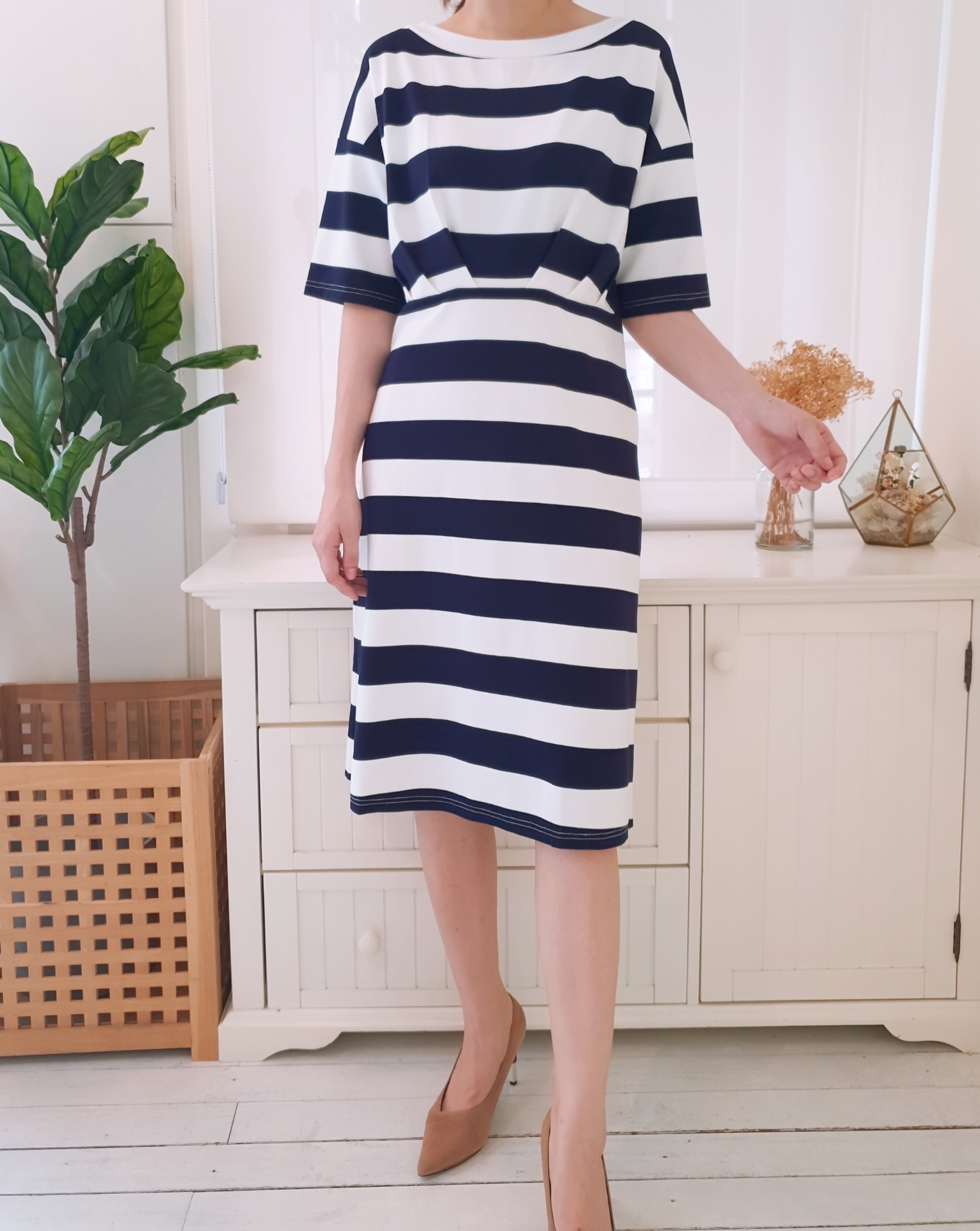 STRIPES MIDI SHIFT DRESS