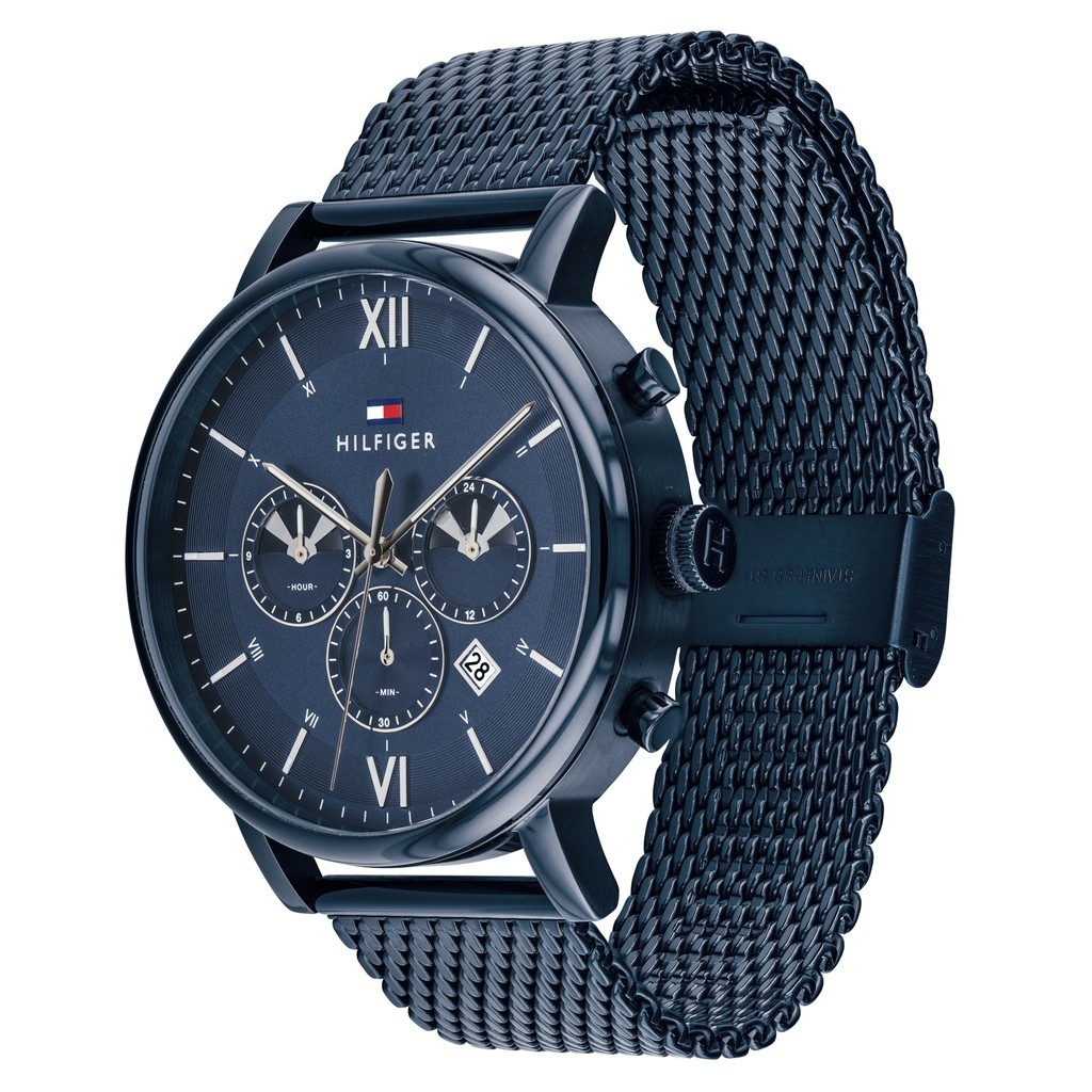 萬年鐘錶 - Tommy Hilfiger  休閒藍鋼三眼米蘭錶帶男錶  1710397   錶徑44MM
