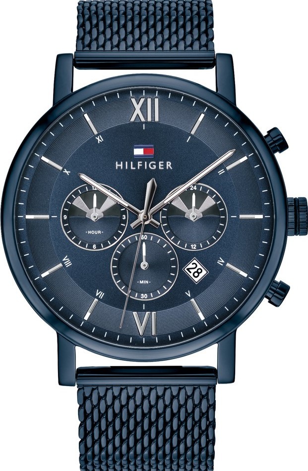 萬年鐘錶 - Tommy Hilfiger  休閒藍鋼三眼米蘭錶帶男錶  1710397   錶徑44MM