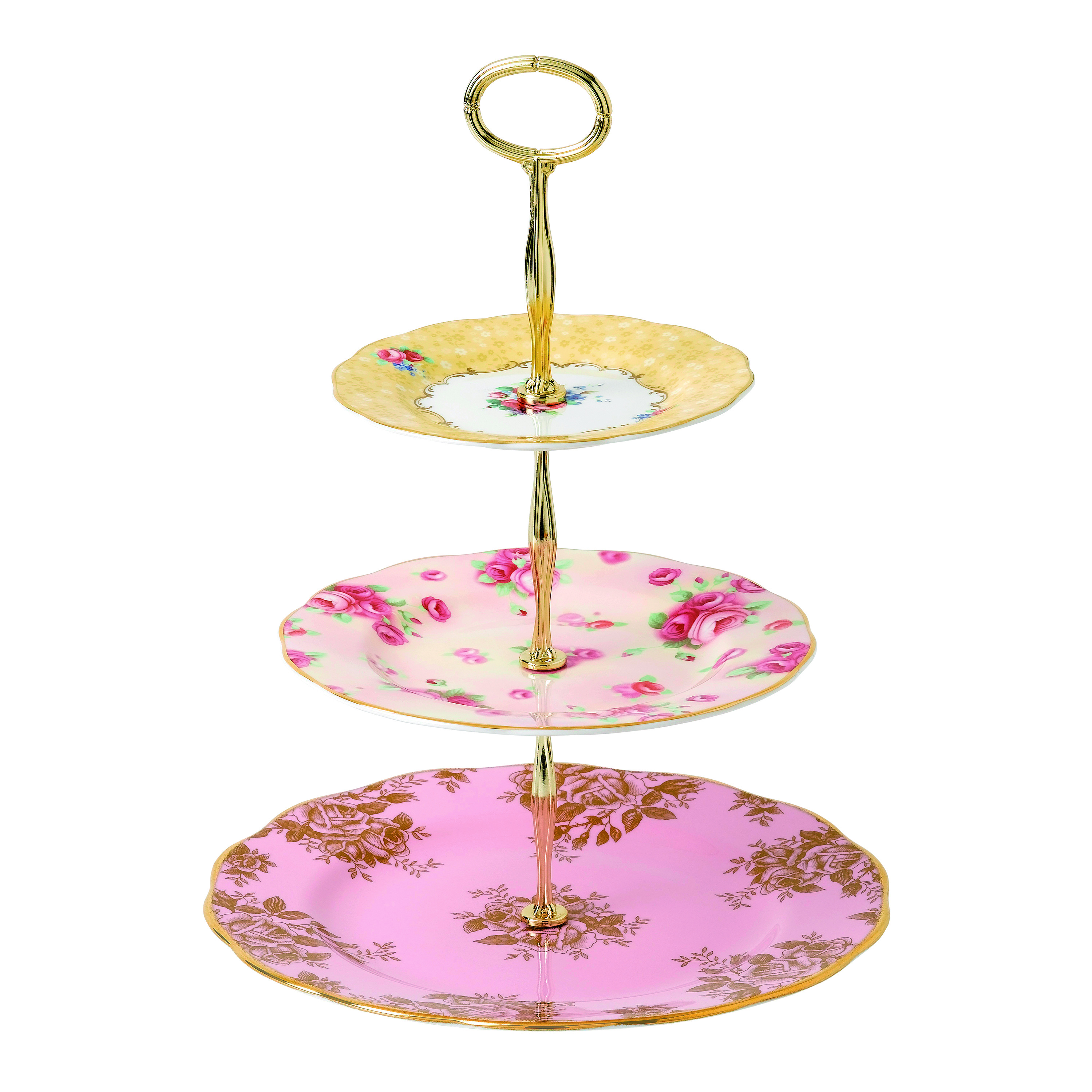 Royal Albert 100 Years of Royal Albert 3-Tier Cake Stand – Bouquet, Golden Roses and Rose Blush
