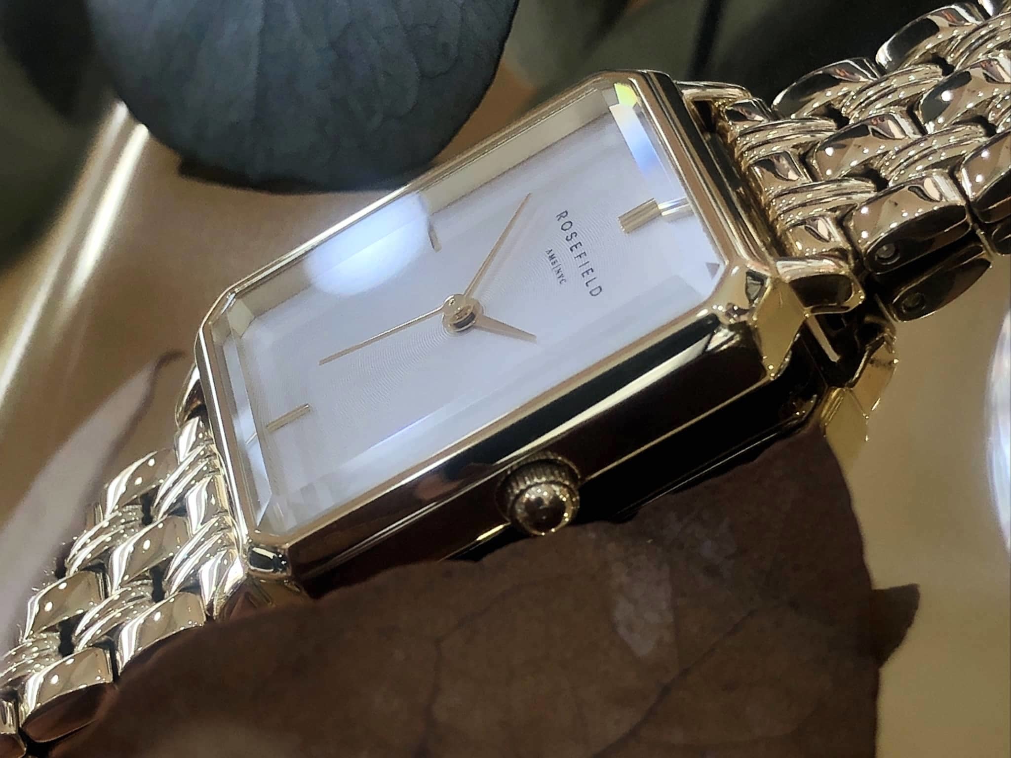 【ROSEFIELD】簡約典雅復古方形錶 珠光白色＋香檳金色 OCWSG-O40 23mm 現代鐘錶