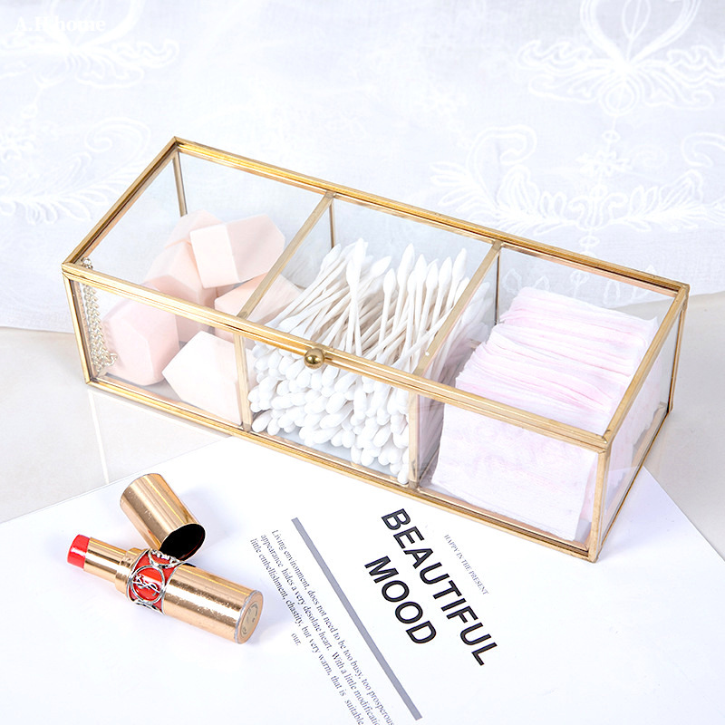 【ＡＨ202】奢華玻璃防塵三格收納盒