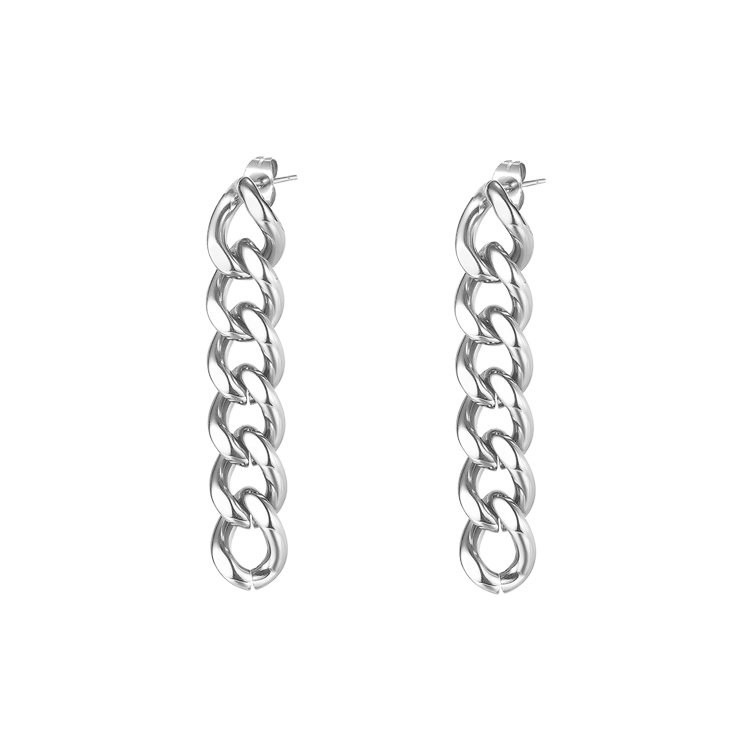 白鋼耳飾，女士耳飾 鎖鏈造型元素；金屬質感強烈（2056銀色）