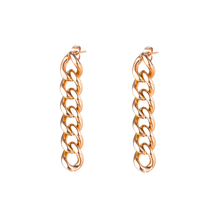 白鋼耳飾，女士耳飾 鎖鏈造型元素；金屬質感強烈（2056玫瑰金）