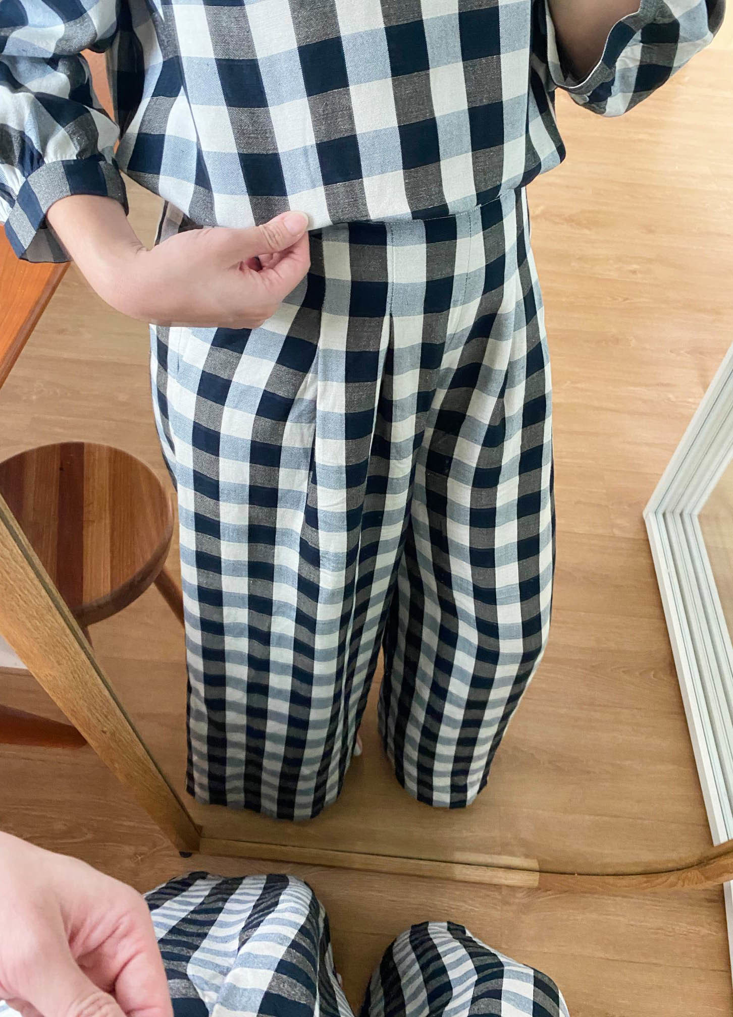 吉爾格子週末寬管長腿褲-藍