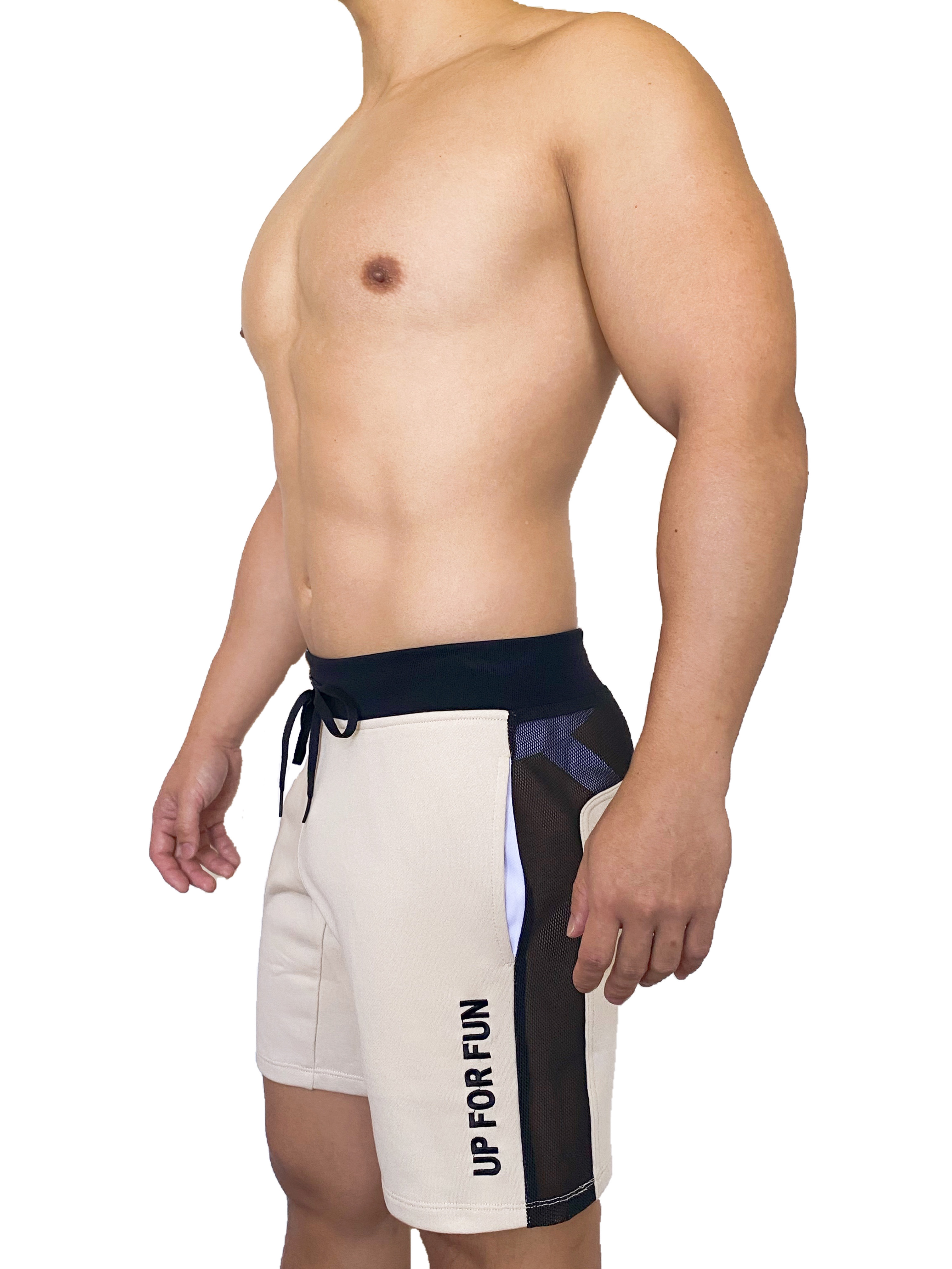 熱賣回歸 - UP For Fun 棉短褲 奶茶色/透視黑