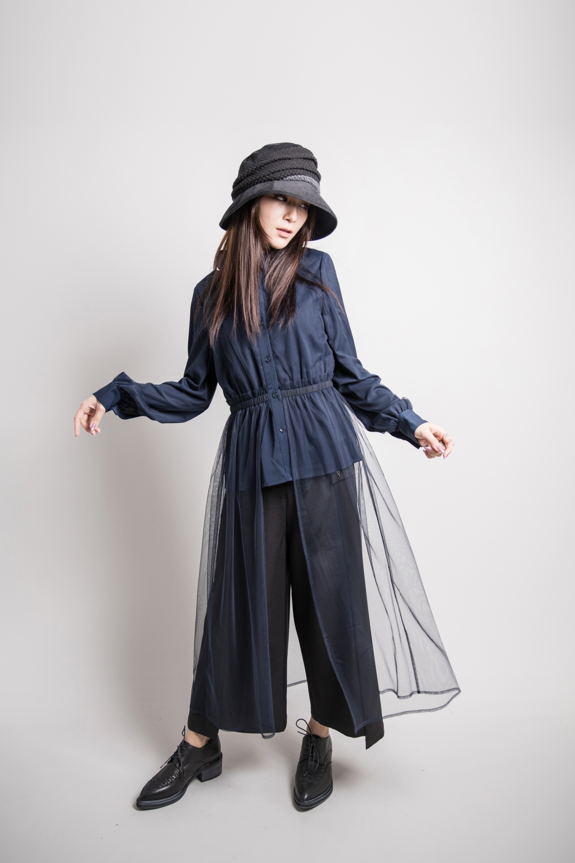 Striped shirt with mesh details-T206E