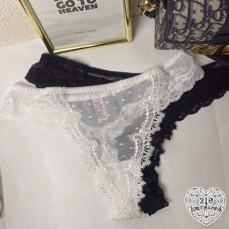 G-波點透膚蕾絲丁字褲