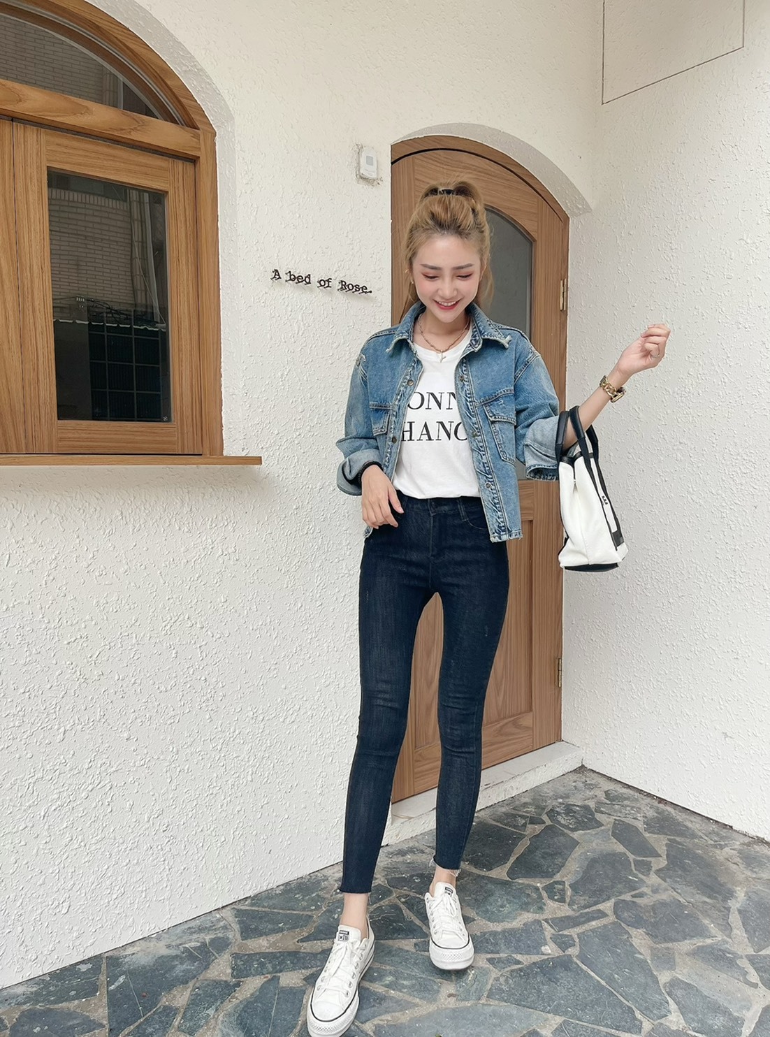 🔥08.18直播新品］💥超強加大尺碼🇰🇷正韓高腰內鬆緊腰超顯瘦彈性刷色九分合身牛仔褲（百搭黑/S-3XL)