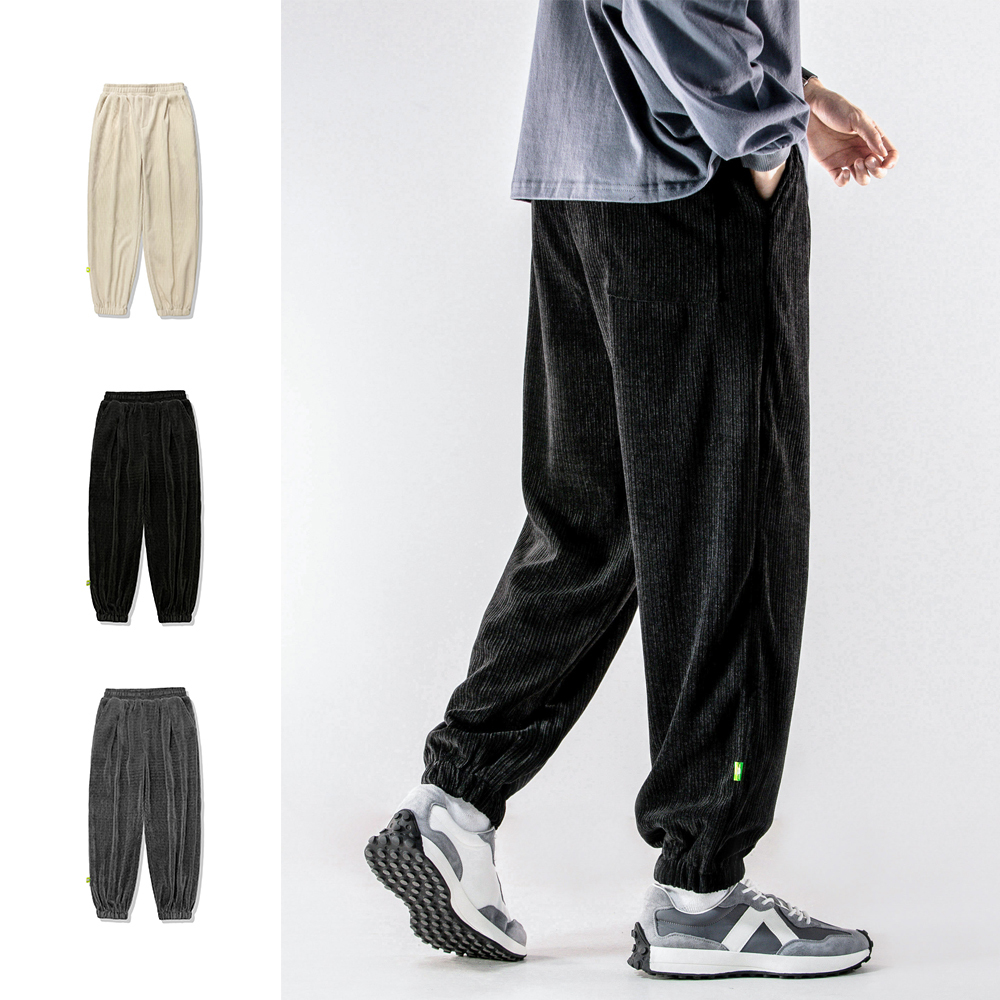 縮口棉褲 復古燈心絨格