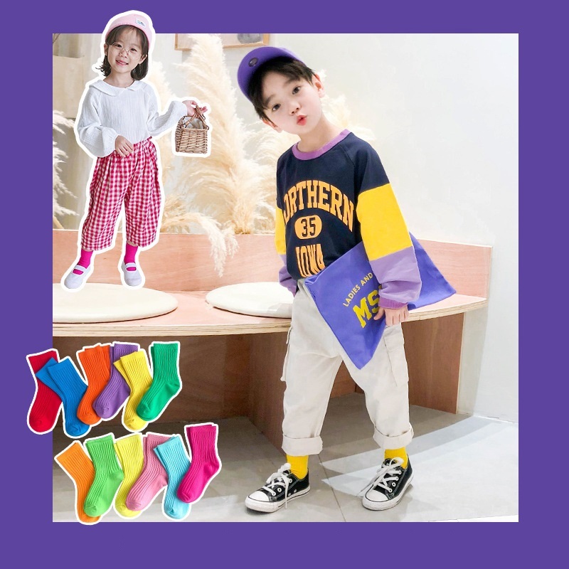 精梳棉七彩亮色坑條襪 12色