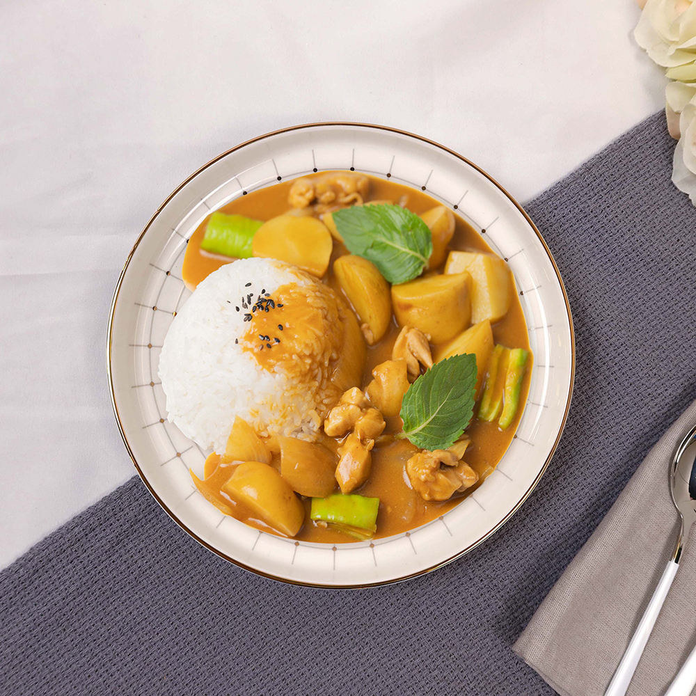 北歐輕奢典雅描金8吋陶瓷餐盤