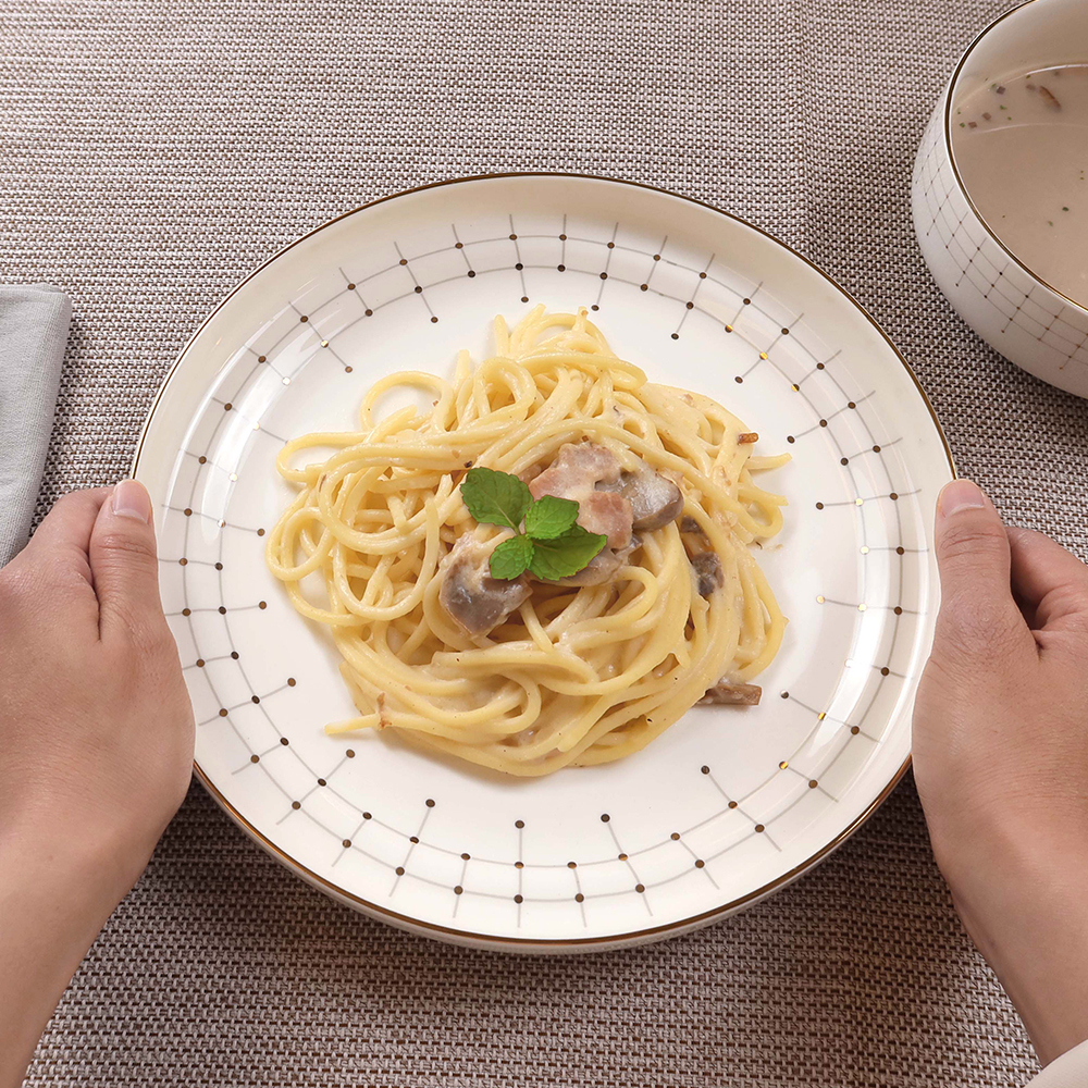 北歐輕奢典雅描金10吋陶瓷餐盤