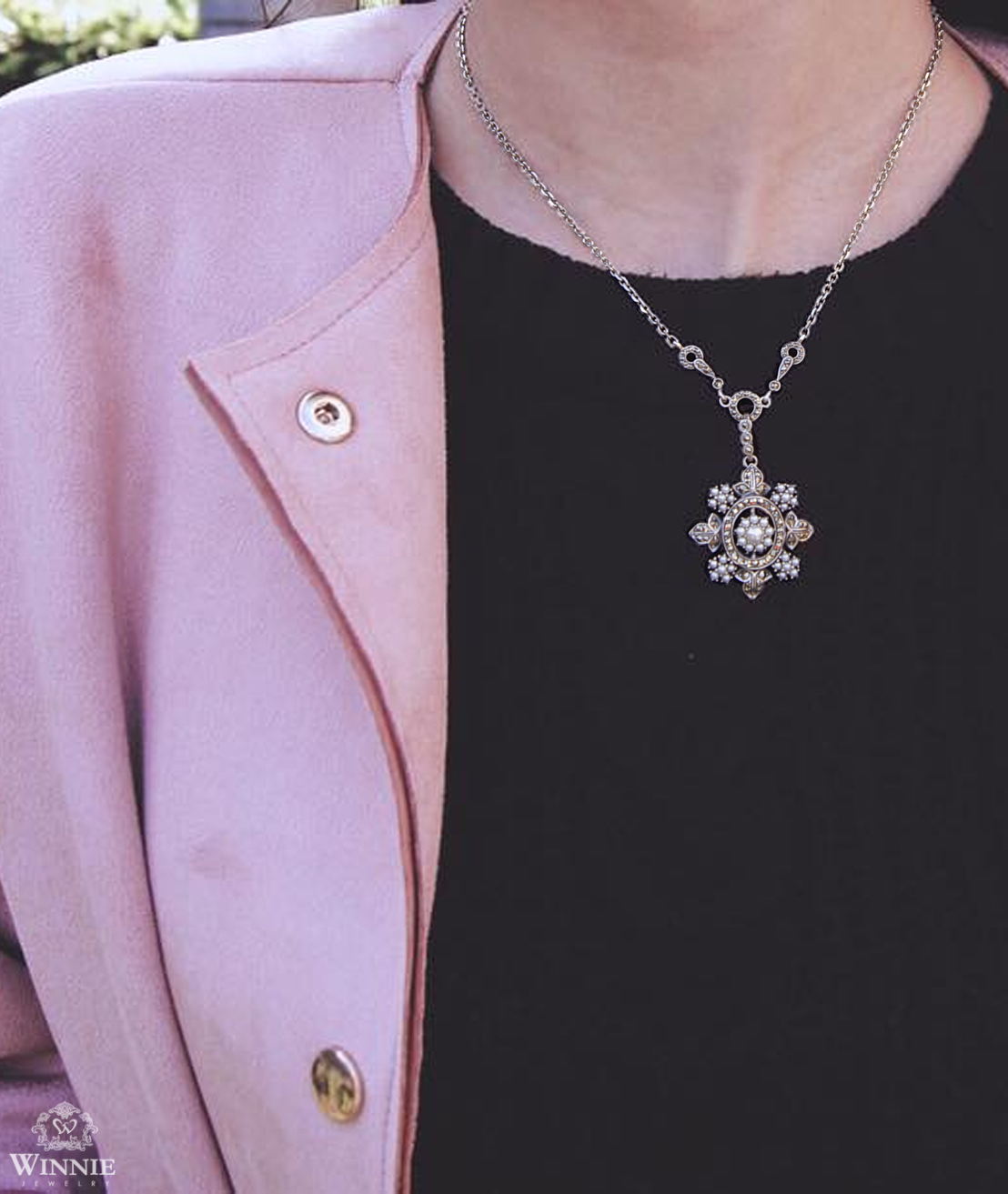 花型米珠馬克賽石項鍊