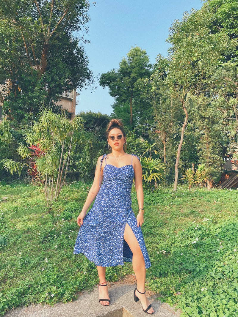 法式小碎花開岔長裙