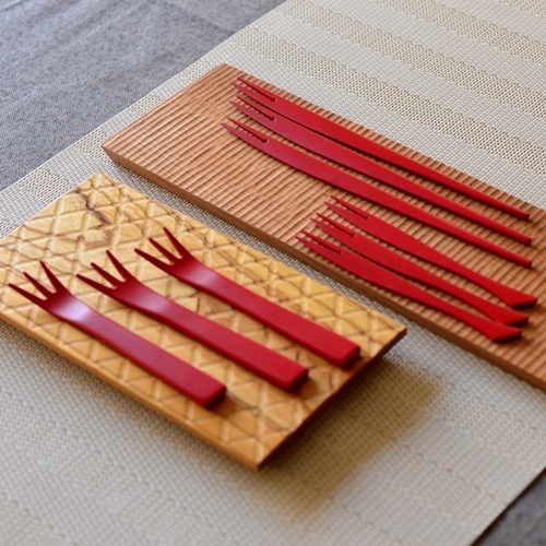 甲斐のぶお工房 竹製點心叉 赤色