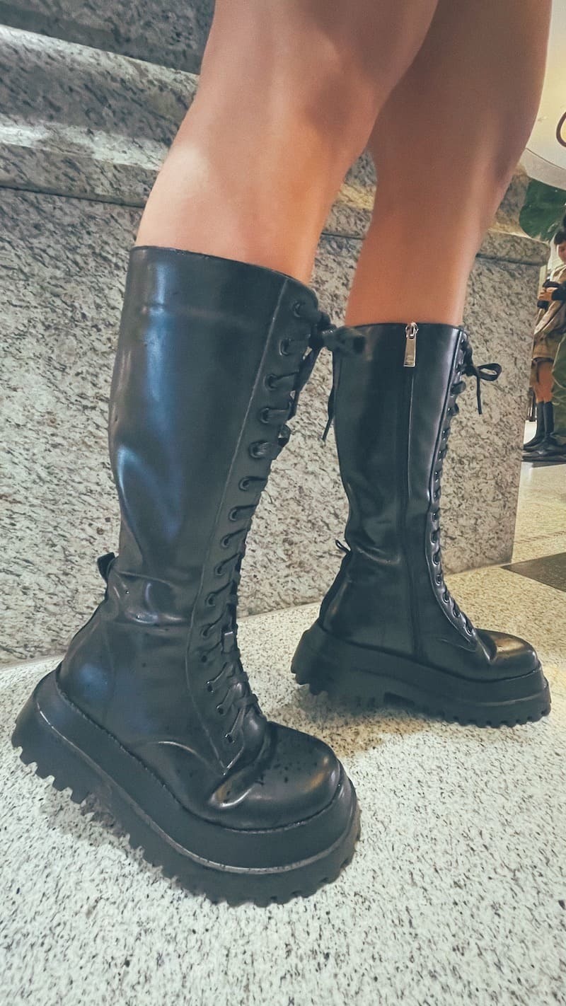 黑色皮質厚底長筒軍靴/37.39.40