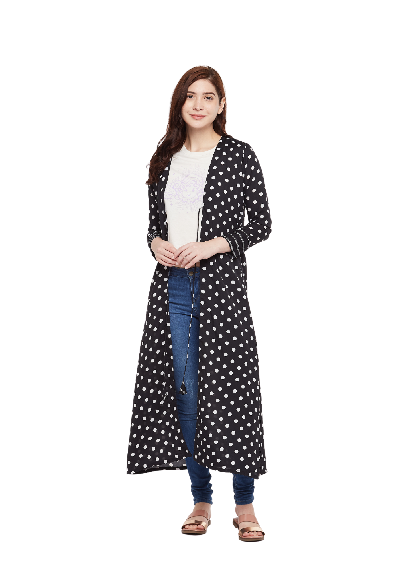 Sonali Premier Quality Black with white dots  Ladies/Women-Long Overcoats Only Q1395/Q1395A