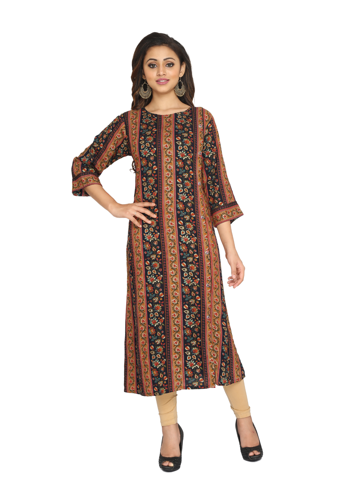 Women Black Lurex Capsule Foil Straight Kurti Q1442