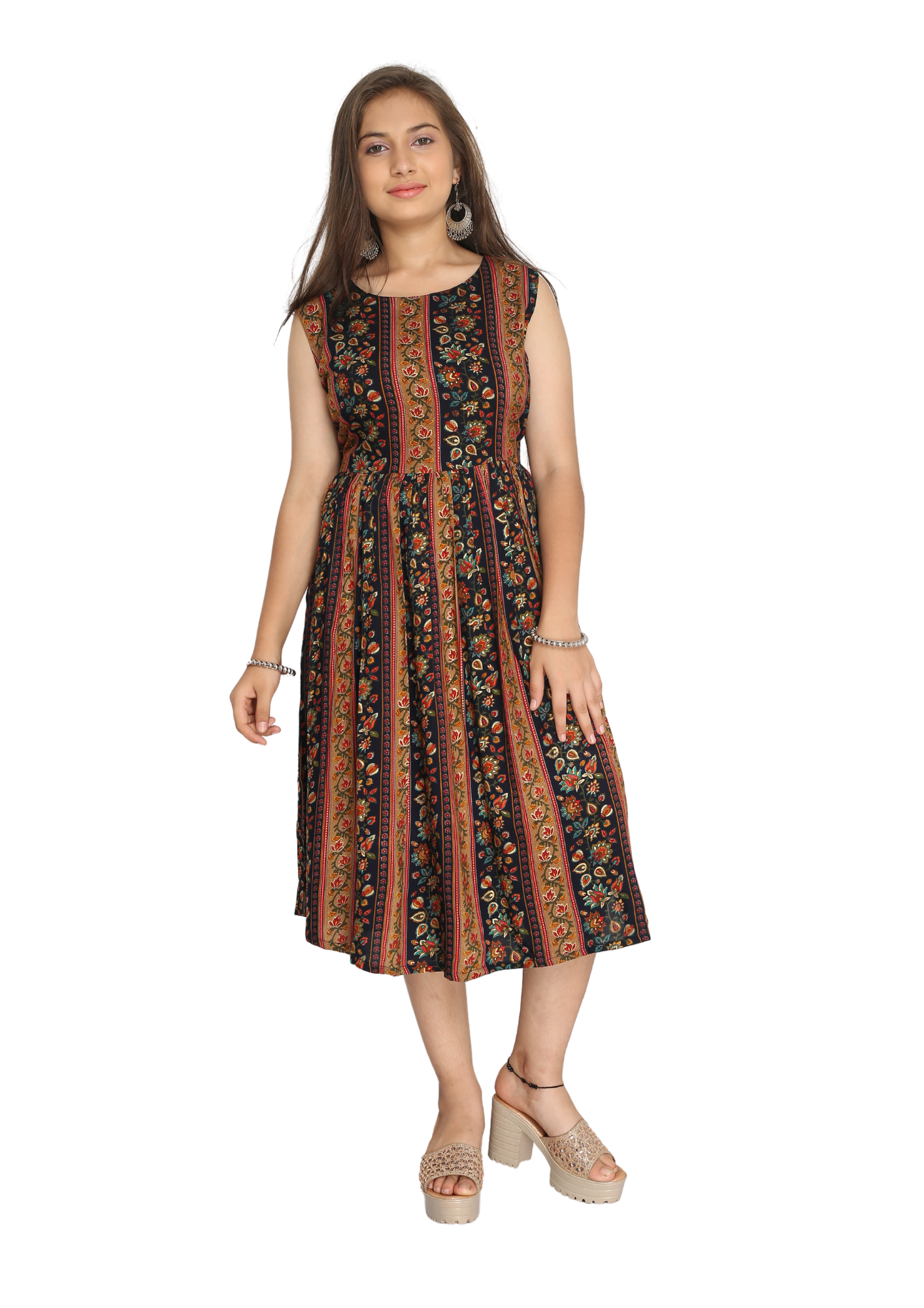 Girl BLack Lurex Capsule Foil Princesse Maxi Kurti Dress Q1443