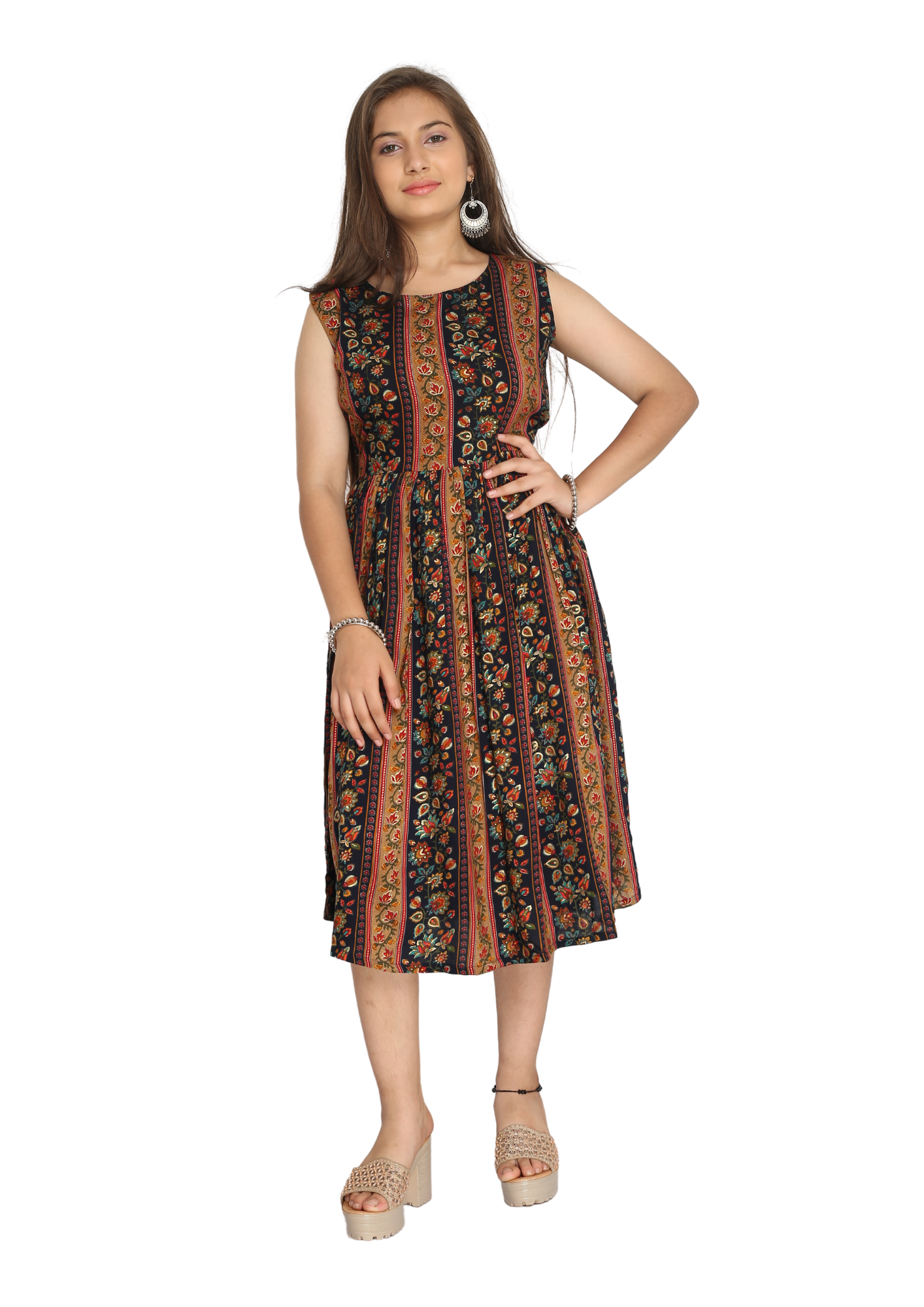 Girl BLack Lurex Capsule Foil Princesse Maxi Kurti Dress Q1443