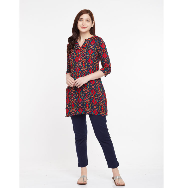 Women Multi Colour Soft Rayon Short Kurti Top Q1461