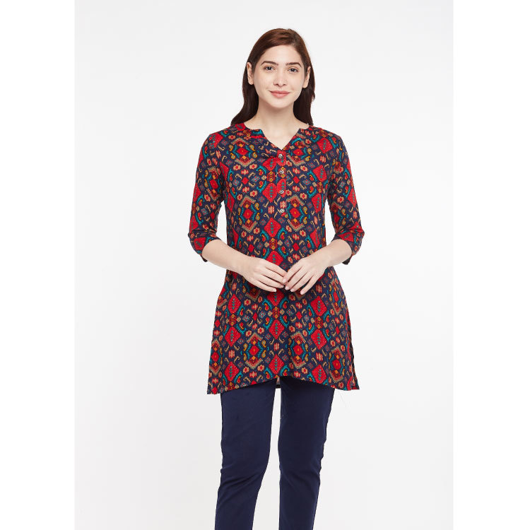 Women Multi Colour Soft Rayon Short Kurti Top Q1461