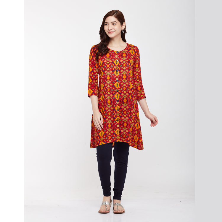 Women Multi Colour Soft Rayon Short Kurti Top Q1466