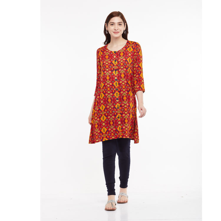Women Multi Colour Soft Rayon Short Kurti Top Q1466