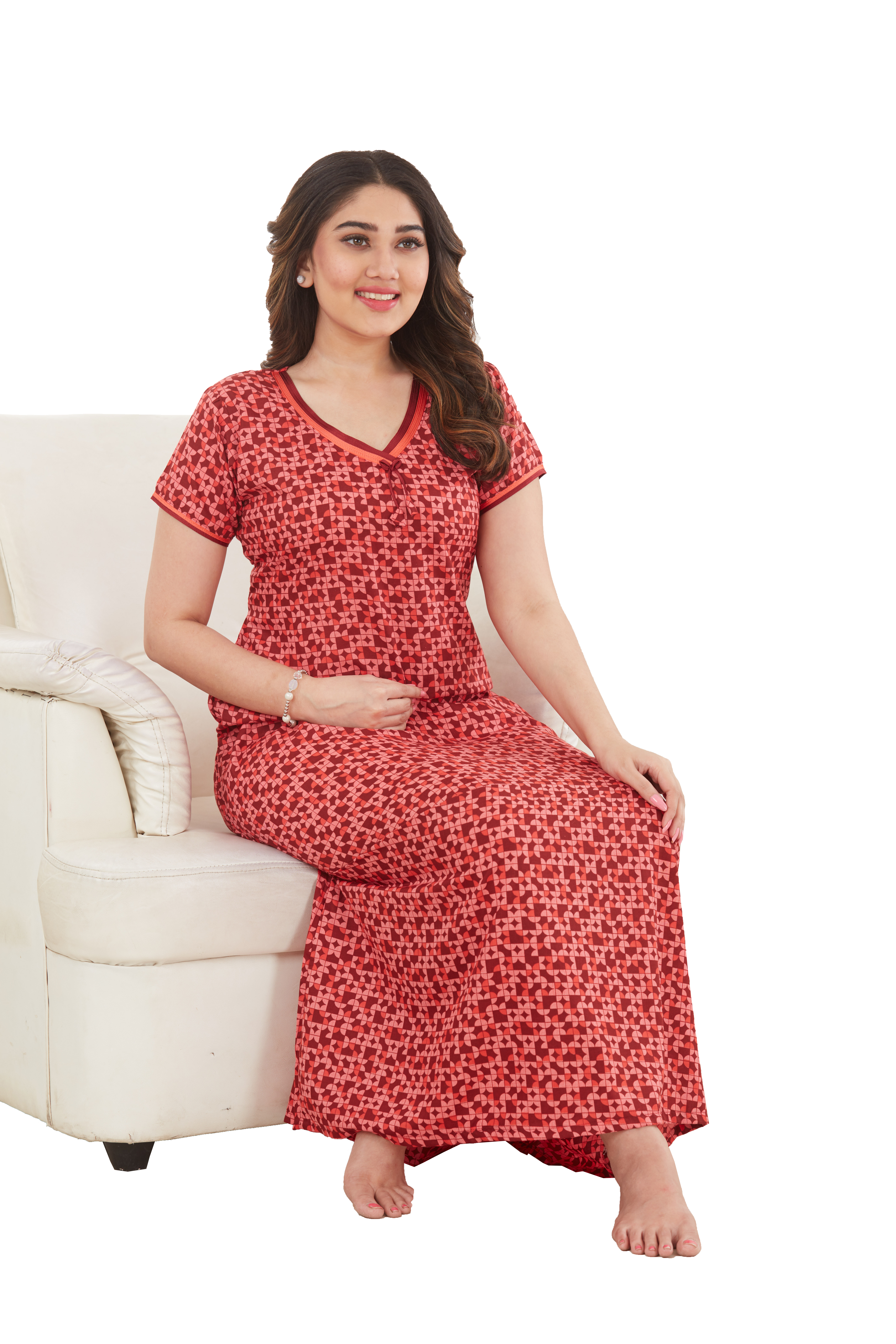 Women Peach Comfy Cotton Maxi Night Gown House Coat Q1479