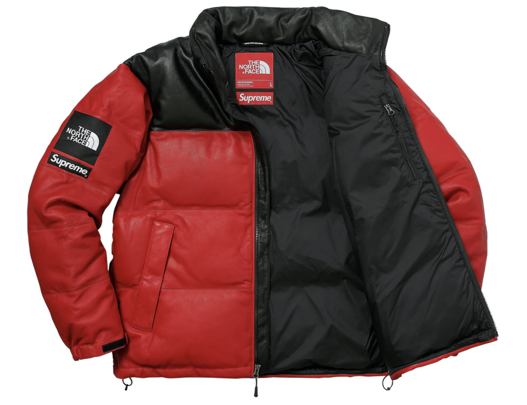 -(B6c)-SUPREME X THE NORTH FACE LEATHER NUPTSE JACKET 羽絨外套 黑紅/黑黃 2017