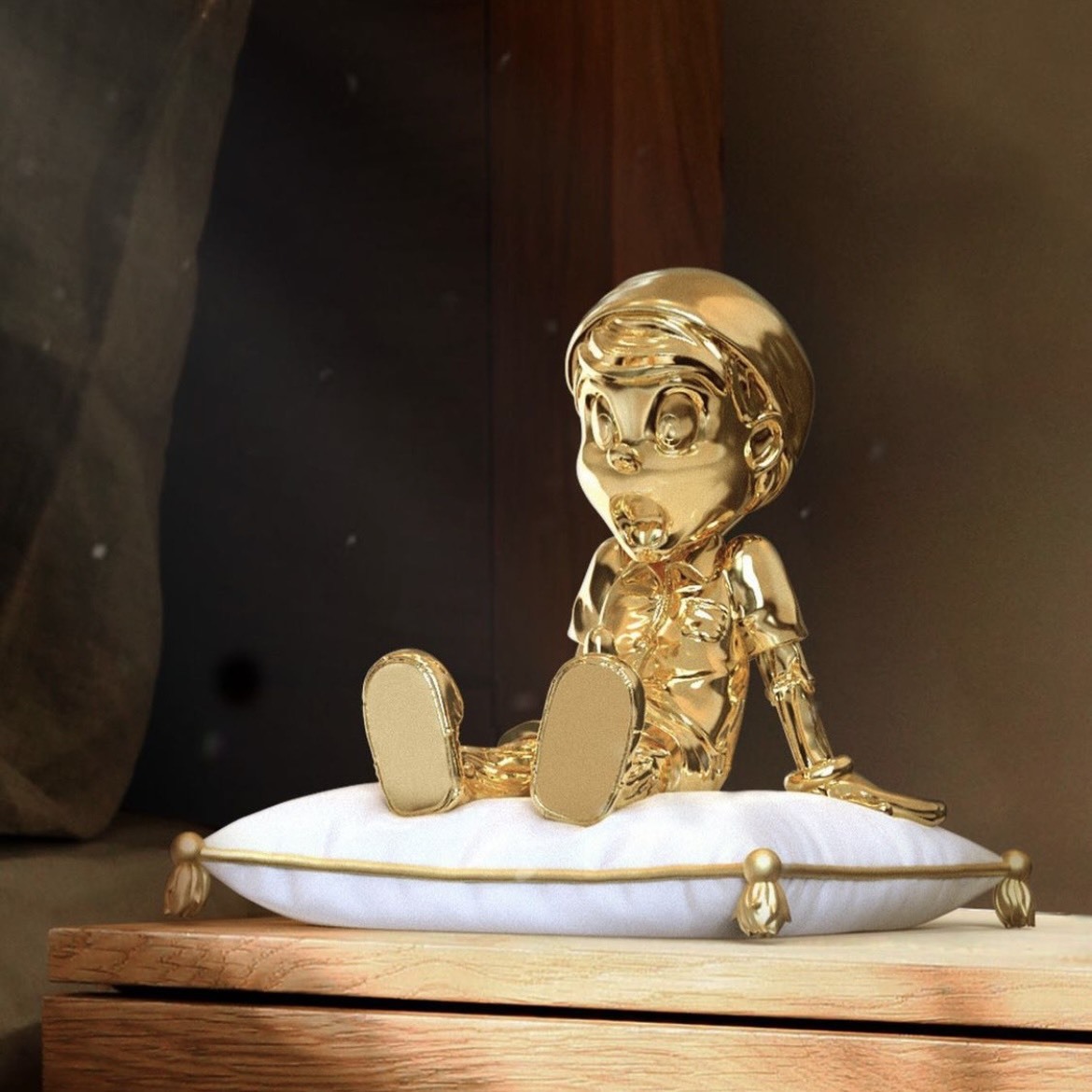 Mighty Jaxx A WOOD AWAKENING CHILL- OUT 金色陶瓷 晨勃 勃起小木偶 公仔 收藏 極限量 黃金電鍍