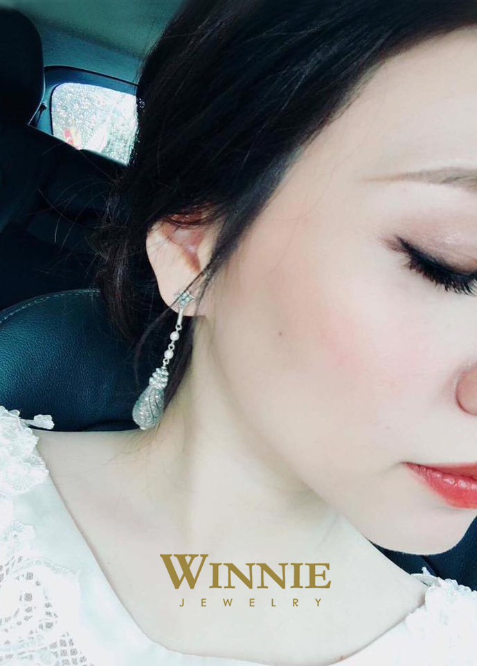 螺旋珍珠垂墜耳環