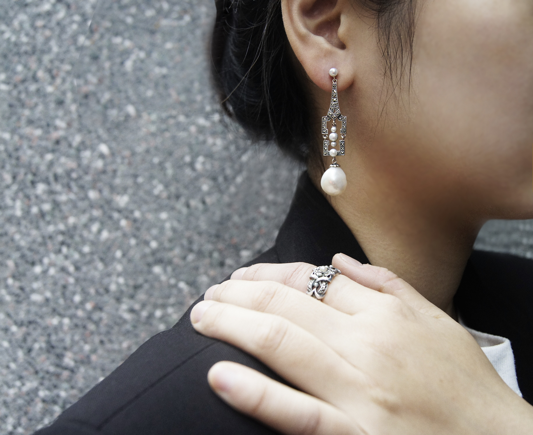 巴黎鐵塔珍珠耳環