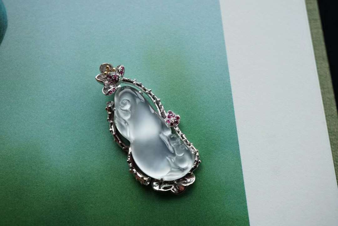 純茅臺白玻璃種“連年有餘”吊墜, 天然翡翠A玉, 緬甸玉, Jade, Jadeite