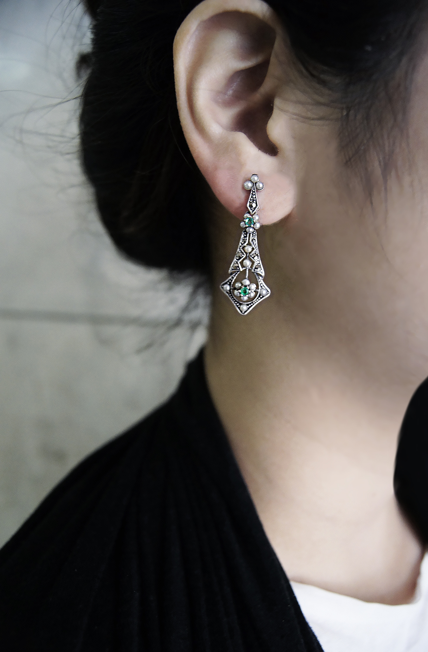 典雅祖母綠珍珠耳環