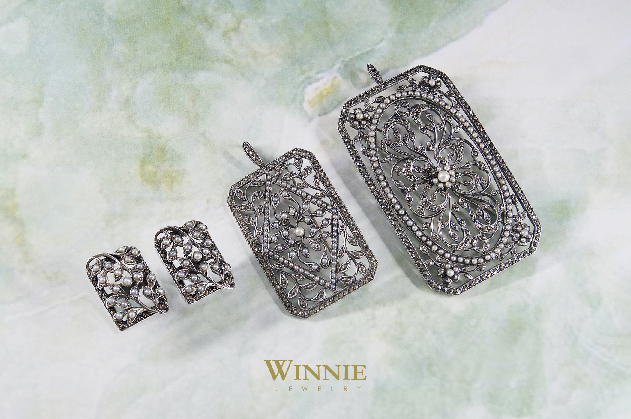 方形花園珍珠耳環