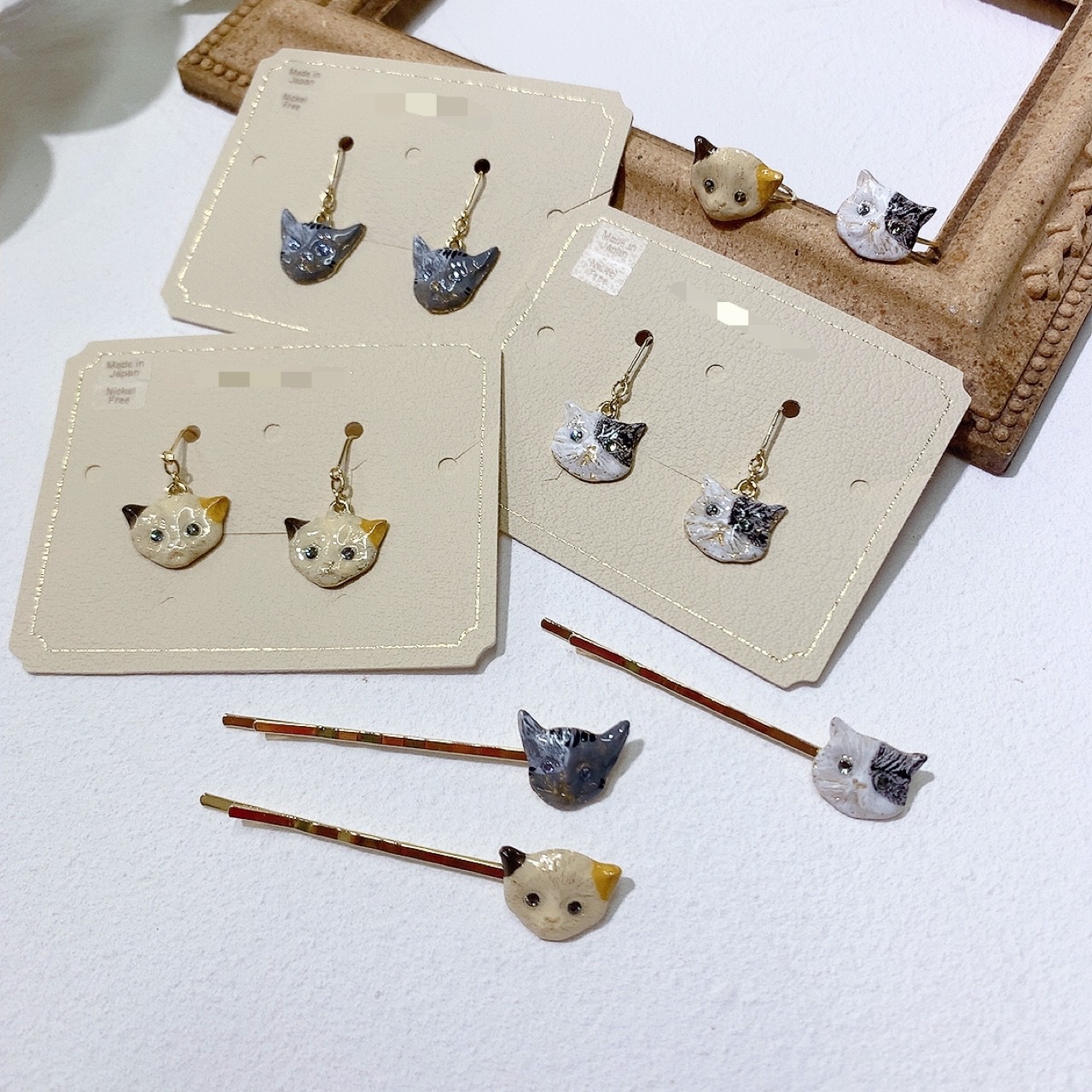 [日本制] 貓咪臉耳環/戒指/髮夾