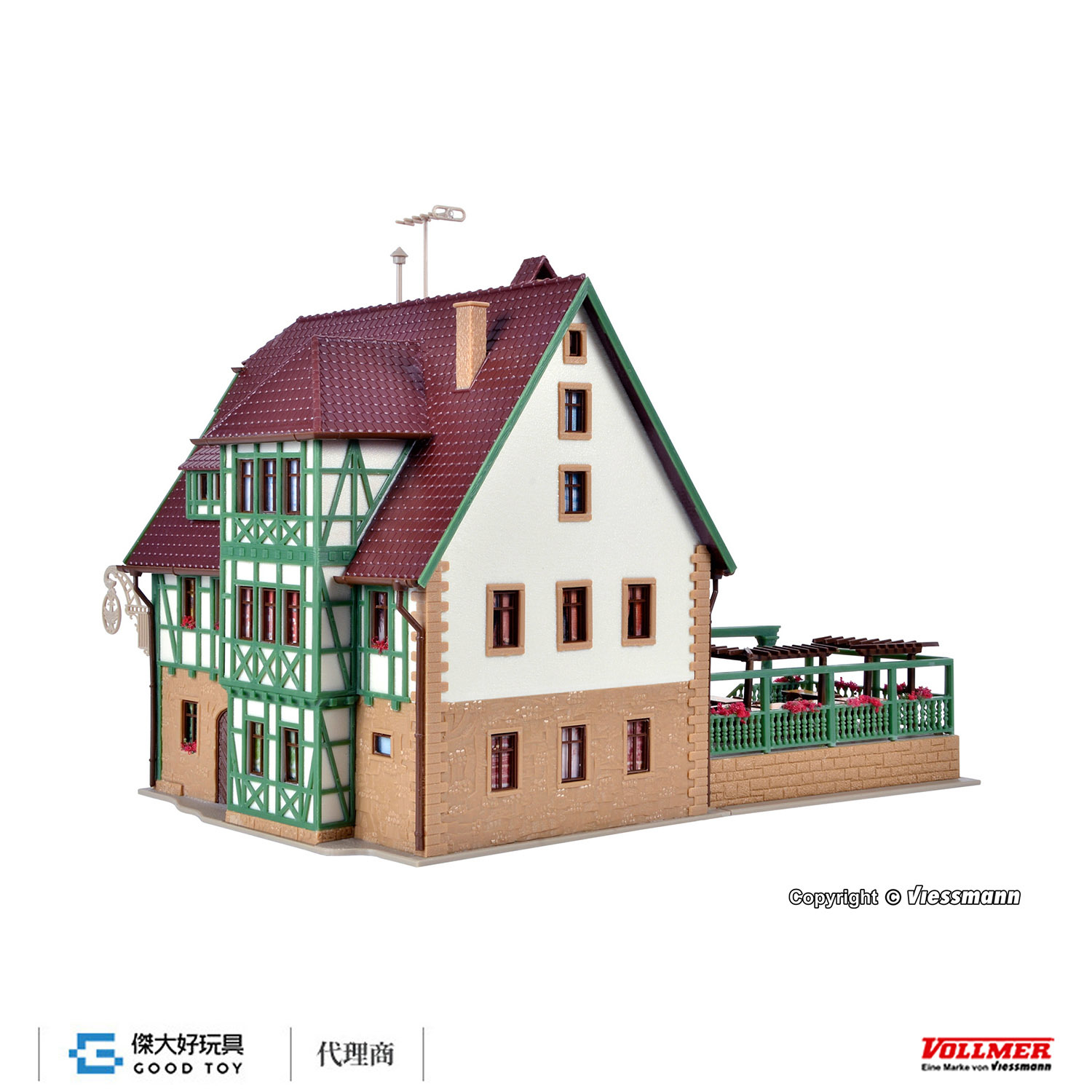 Vollmer 43736 HO Inn with butchery, interior and LED lighting, functional kit