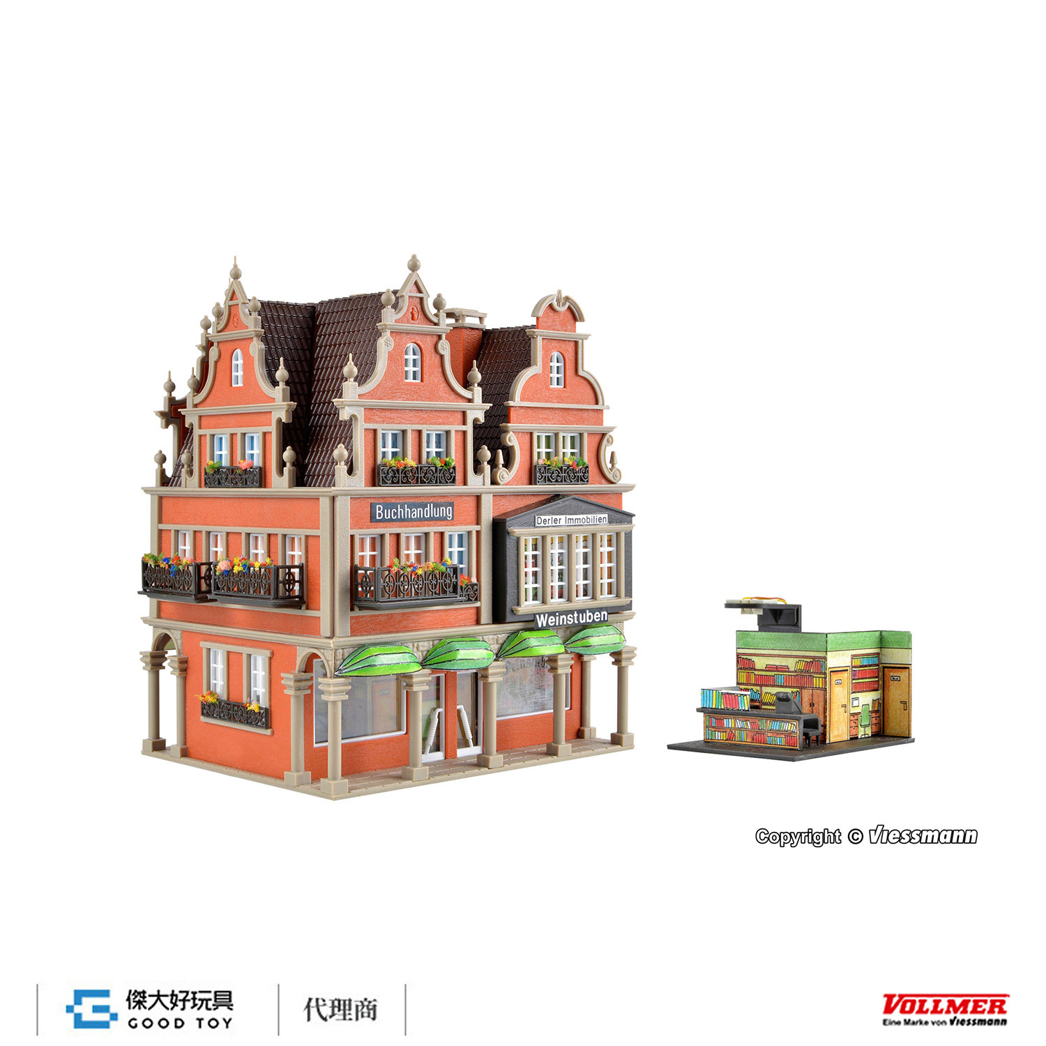 Vollmer 43842 HO Bookshop with interior and lighting, functional