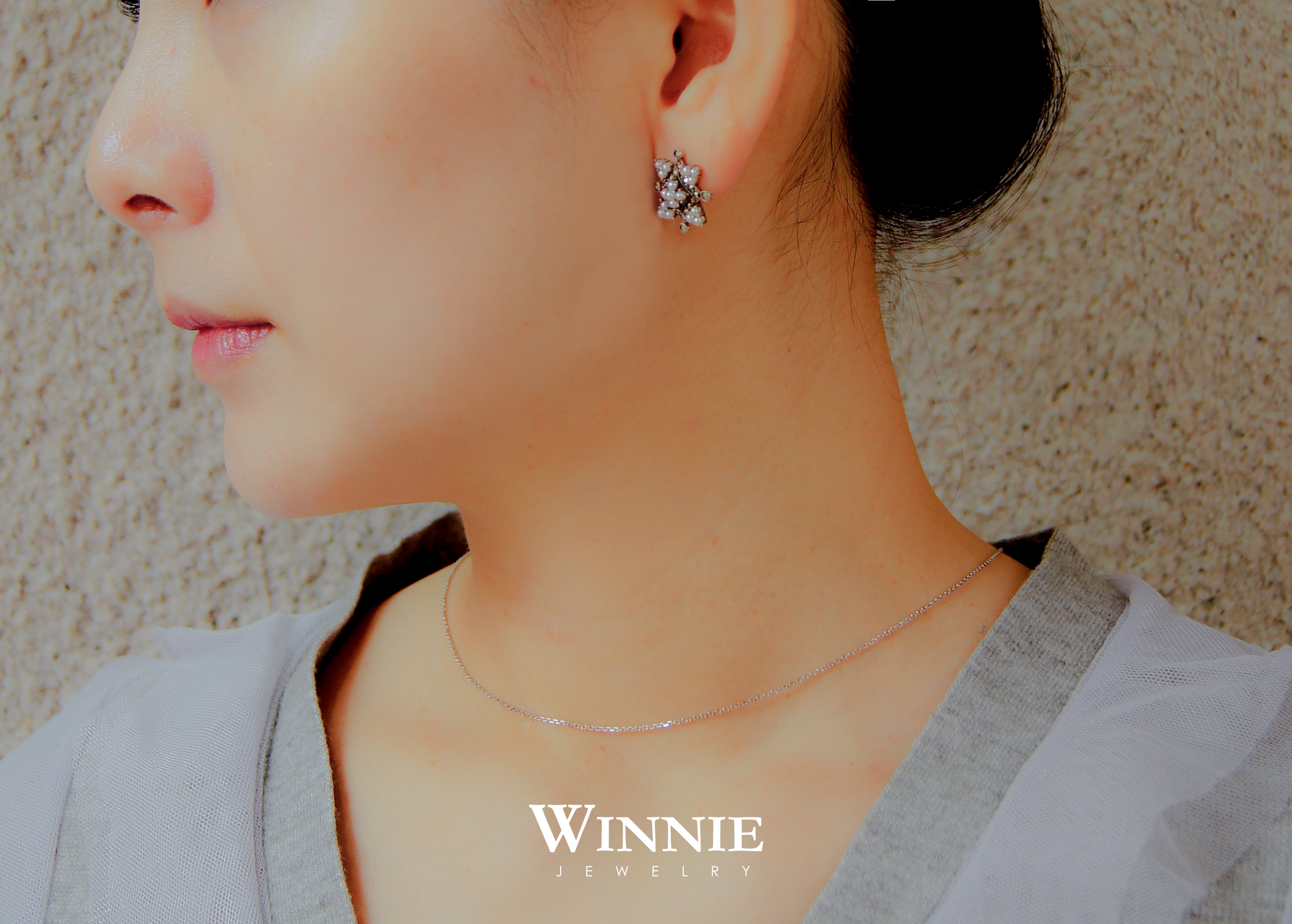 貼耳四角珍珠耳環