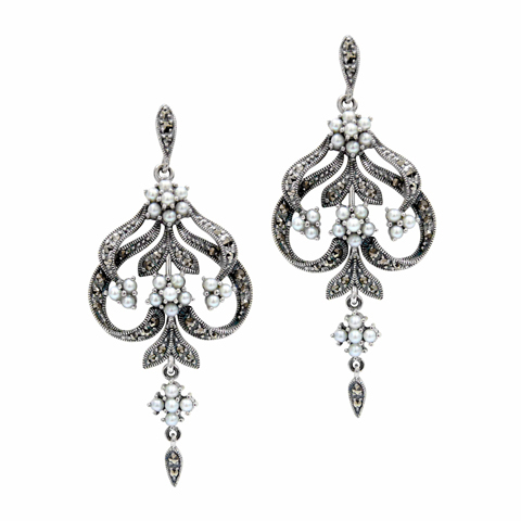 捲曲珍珠垂墜耳環