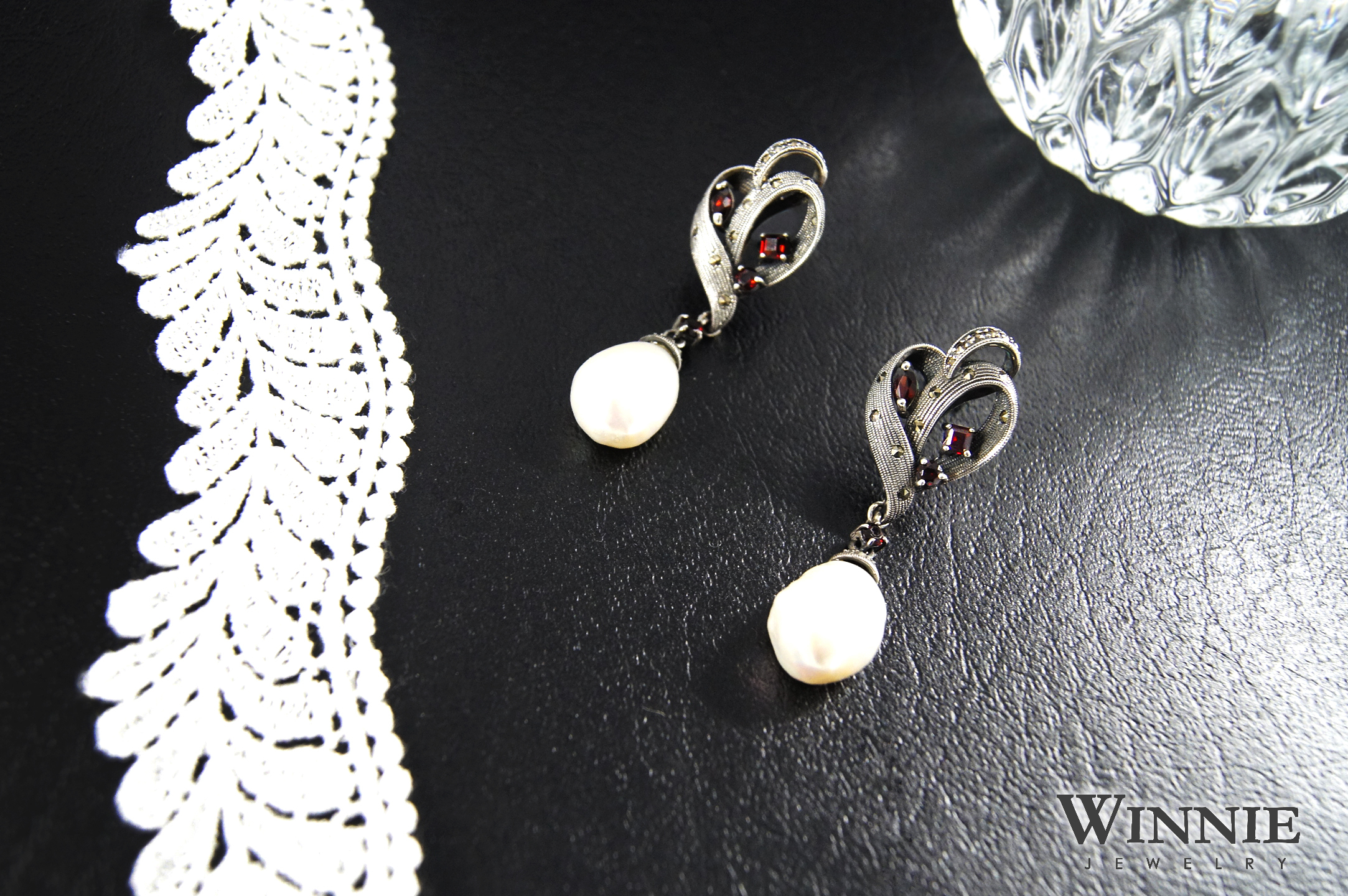 石榴石古典珍珠耳環（OP1123）