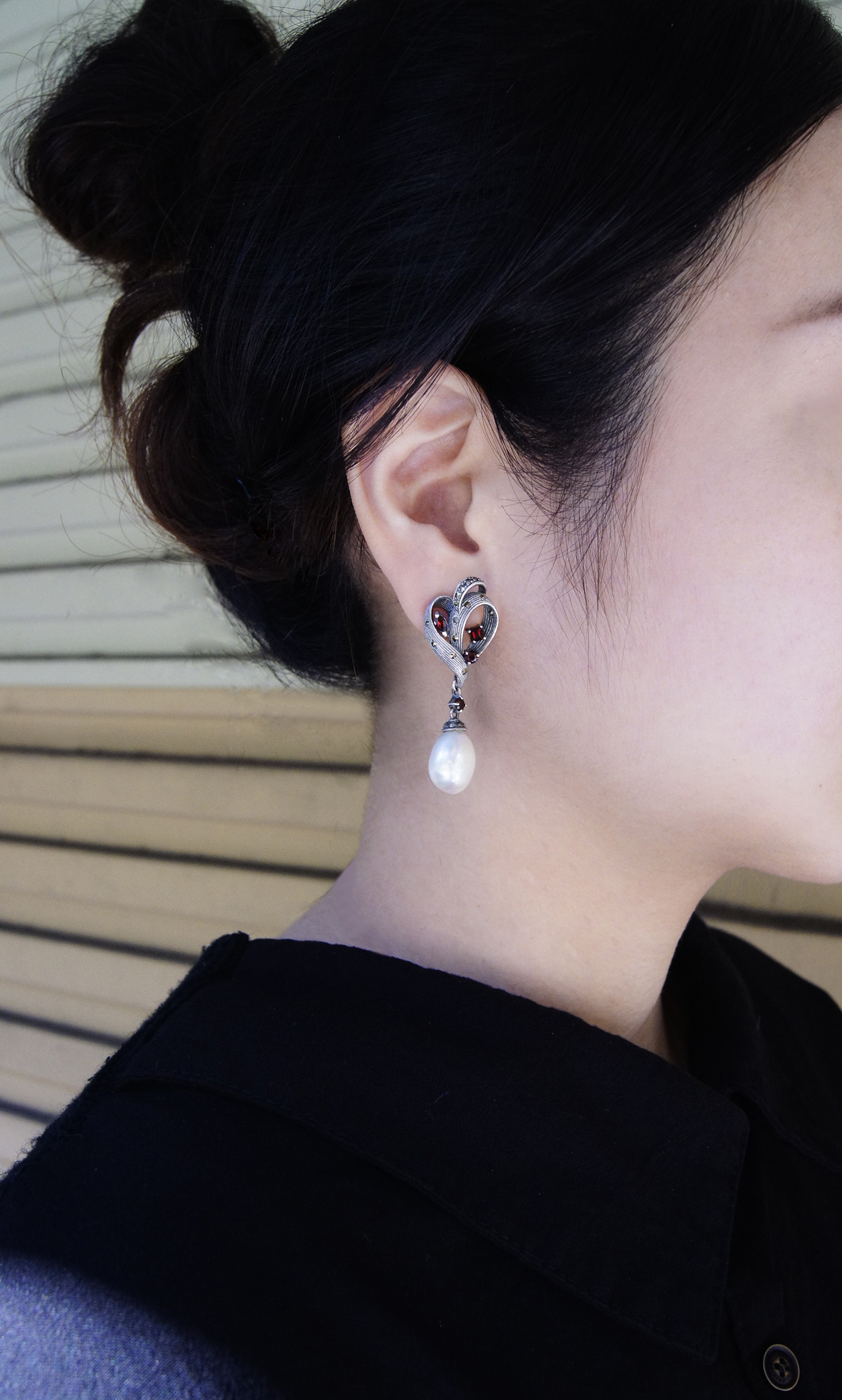 石榴石古典珍珠耳環（OP1123）